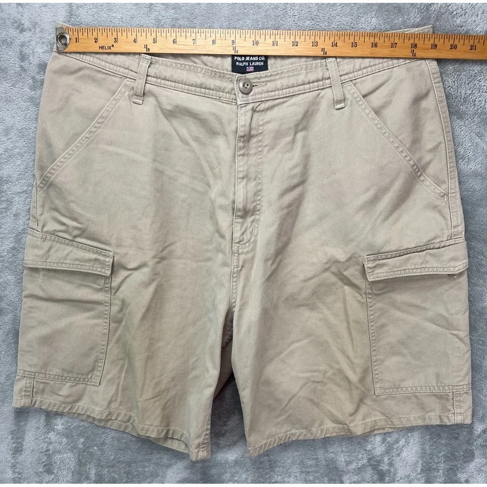 VTG Polo Jeans Co Men's Easy Cargo Shorts Sz‎ 40 (Real 38) Beige Cotton Gorpcore